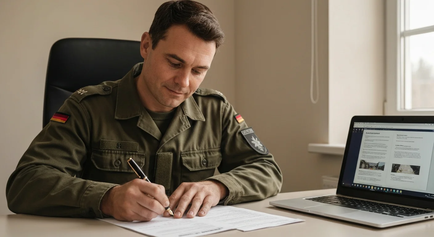 Soldat auf Zeit füllt am Schreibtisch BFD-Antragsformular für eine KI-Weiterbildung aus