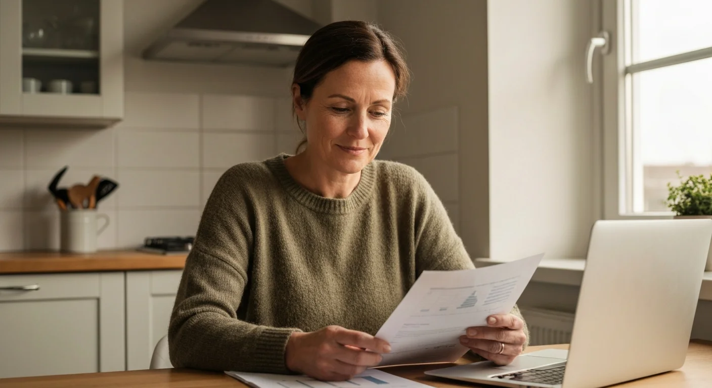 Person berechnet ALG während einer geförderten Weiterbildung am Schreibtisch