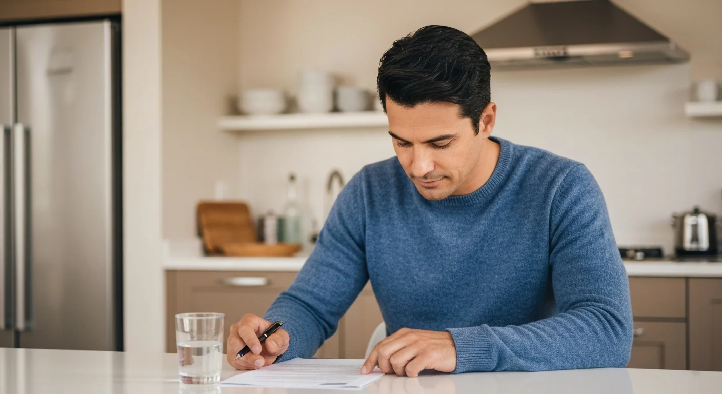 Mann am Schreibtisch prüft Unterlagen zum Bürgergeld und einer geförderten Weiterbildung