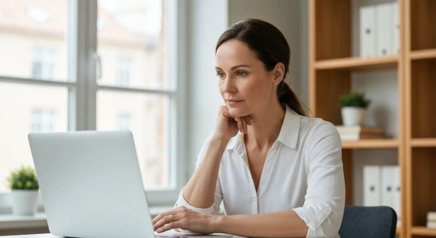 Bayerische Landschaft mit Kirche im Hintergrund, Person am Laptop recherchiert ESF-Förderprogramme