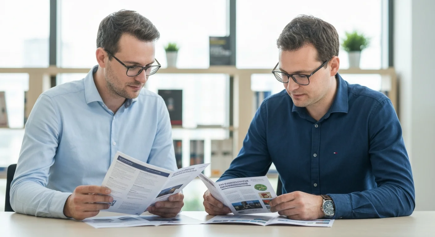 Förderübersicht mit verschiedenen Programmen wird am Besprechungstisch verglichen