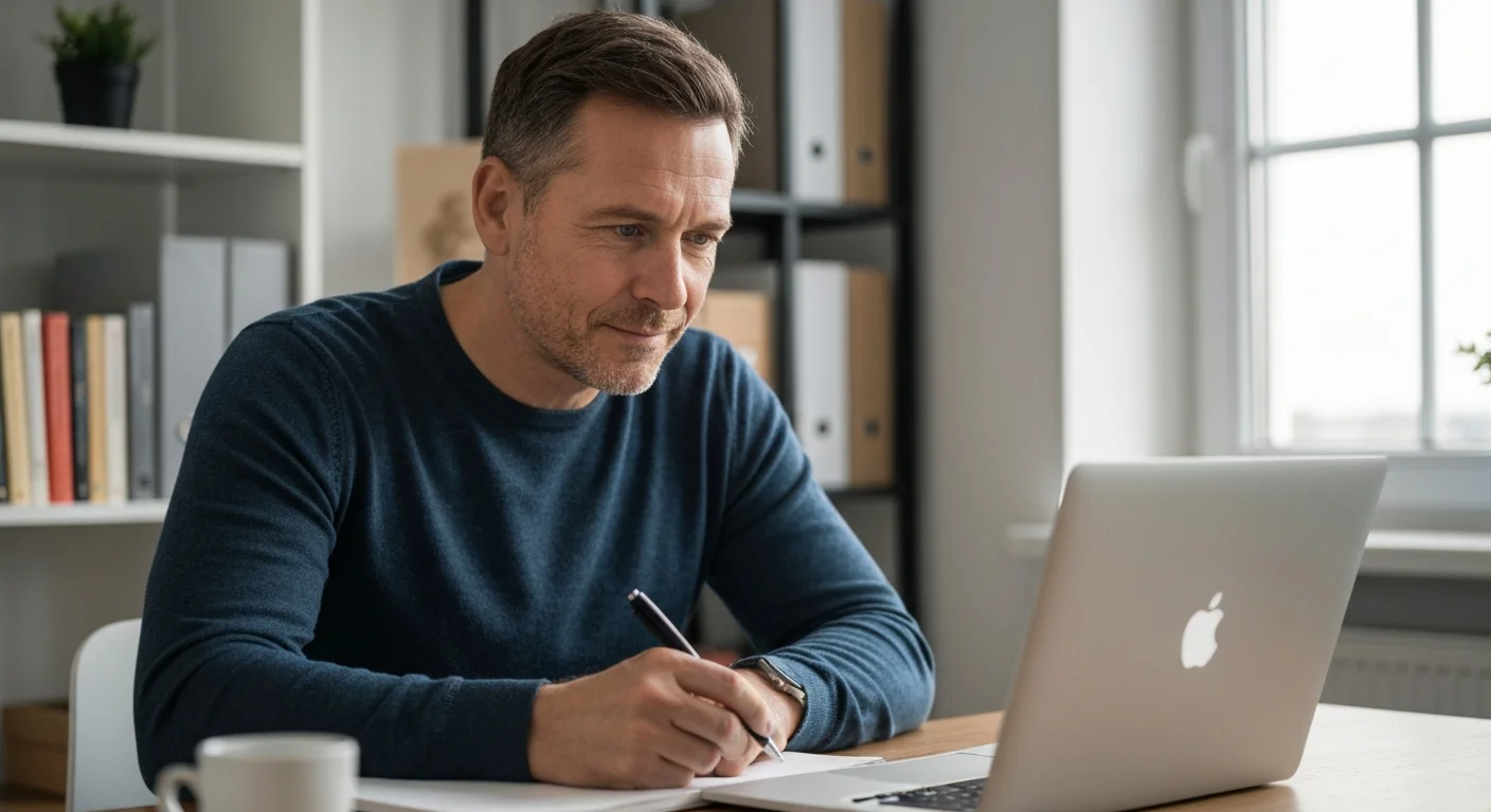 Mann am Schreibtisch recherchiert Förderalternativen zum sächsischen Weiterbildungsscheck