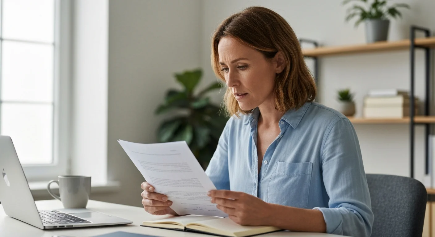 Frau am Schreibtisch prüft Antragsunterlagen und Programmstatus zum KOMPASS-Aufnahmestopp