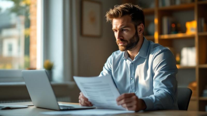 Mitarbeiterin prüft Checkliste mit Voraussetzungen für QCG-Förderung am Schreibtisch