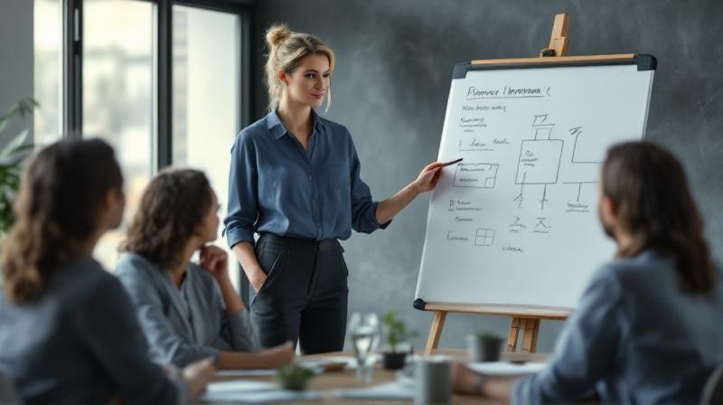 Mitarbeiterin präsentiert Pitch zur QCG-Förderung vor HR und Betriebsrat